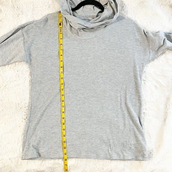 MICHAEL Michael Kors Gray Cowl Neck Waffle Knit Thermal Rhinestone Logo Top‎ NWT - Picture 7 of 13
